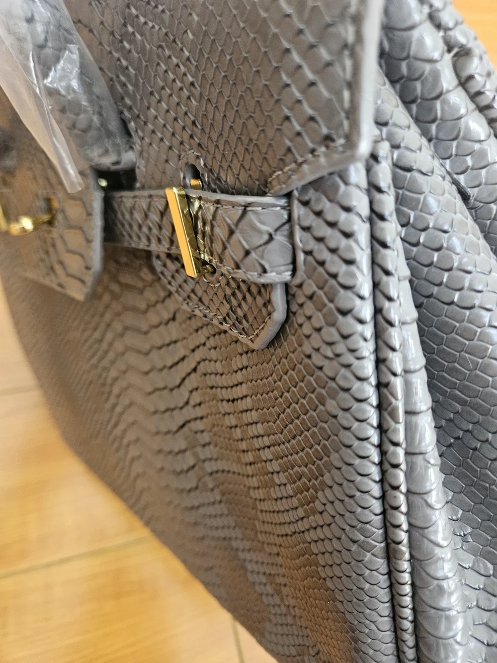 Gray Textured Faux Leather Tote Bag with Gold Hardware + 1 Long Strap INCLUDED